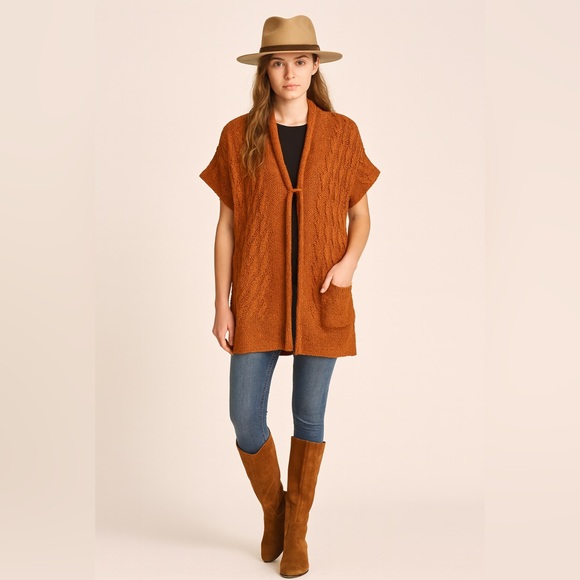 1747.ELAN  Orange Knit Cardigan wool blended - Picture 1 of 2